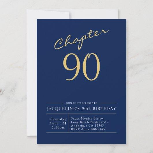 90th Birthday Gold Modern Script Blue Kaart (Voorkant)