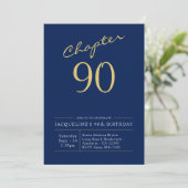 90th Birthday Gold Modern Script Blue Kaart (Staand voorkant)