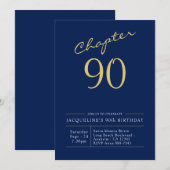 90th Birthday Gold Modern Script Blue Kaart (Voorkant / Achterkant)
