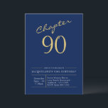 90th Birthday Gold Modern Script Blue Kaart<br><div class="desc">Verfijnde en elegante uitnodiging van de manuscriptverjaardag.</div>