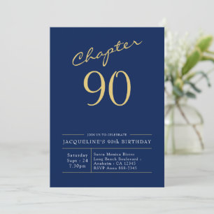 90th Birthday Gold Modern Script Blue Kaart