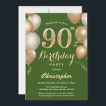 90th Birthday Green en Gold Balloons Confetti Kaart<br><div class="desc">90th Birthday Green en Gold Balloons Confetti Invitation. Voor verdere aanpassing,  te klikken gelieve de knoop "van de Aanpassing het"en ons ontwerphulpmiddel te gebruiken om deze sjabloon te wijzigen.</div>