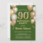 90th Birthday Green en Gold Glitter Balloons Kaart<br><div class="desc">90th Birthday Green and Gold Glitter Balloons Birthday Invitation. Voor verdere aanpassing,  te klikken gelieve de knoop "van de Aanpassing het"en ons ontwerphulpmiddel te gebruiken om deze sjabloon te wijzigen.</div>