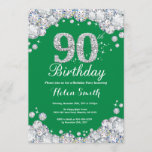 90th Birthday Green en Silver Diamond Kaart<br><div class="desc">Uitnodiging 90e verjaardag. Green en Silver Rhinestone Diamond. Elegant Birthday Bash nodigt uit. Volwassen verjaardag. Vrouwendag. Mannen op zaterdag. Voor verdere aanpassing,  te klikken gelieve de knoop "van de Aanpassing het"en ons ontwerphulpmiddel te gebruiken om deze sjabloon te wijzigen.</div>