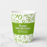 90th Birthday Green/White Random Number Pattern 90 Papieren Bekers<br><div class="desc">Pas de tekst eenvoudig aan met de sjablonen voor tekst. Dit ontwerp is een groen en wit willekeurig aantalpatroon dat met aantal 90 wordt gecreeerd dat in willekeurige grootte wordt herhaald. Deze afbeelding zou koel zijn voor elke 90e keer, persoonlijk of professioneel, inclusief 'over-the-hill' verjaardagen, verjaardagen, of altijd wanneer je...</div>