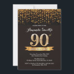 90th Birthday Invitation Black and Gold Glitter Kaart<br><div class="desc">Uitnodiging 90e verjaardag. Zwart en goudglitter. Volwassenende Birthday Party nodigt uit. Vrouwen of Mannen Bday Bash. Voor verdere aanpassing,  te klikken gelieve de knoop "van de Aanpassing het"en ons ontwerphulpmiddel te gebruiken om deze sjabloon te wijzigen.</div>