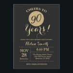 90th Birthday Invitation Black and Gold Glitter Kaart<br><div class="desc">90e verjaardag Uitnodiging zwarte en Gold Glitter Card. Voor verdere aanpassing,  te klikken gelieve de knoop "van de Aanpassing het"en ons ontwerphulpmiddel te gebruiken om deze sjabloon te wijzigen.</div>