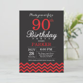 90th Birthday Invitation Black and Red Kaart (Staand voorkant)