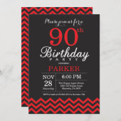 90th Birthday Invitation Black and Red Kaart (Voorkant / Achterkant)