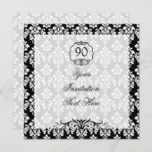 90th Birthday Invitation Black and White Damask Kaart (Voorkant / Achterkant)