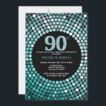 90th Birthday Invitation Black en Blauwgroen Glitt Kaart<br><div class="desc">Uitnodiging 90e verjaardag. Zwart en Blauwgroen glitter. Blauwgroen diamant. Volwassenenfeest. Voor mannen of vrouwen. Voor verdere aanpassing,  te klikken gelieve de knoop "van de Aanpassing het"en ons ontwerphulpmiddel te gebruiken om deze sjabloon te wijzigen.</div>