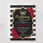 90th Birthday Invitation Black White Stripes Rozen Kaart<br><div class="desc">90e verjaardag uitnodiging voor vrouwen. Elegant zwart wit nodigt kaart uit met faux glitter goud. Bevat rozen,  scriptlettertypen en stijlvolle strepen. Ideaal voor een mijlpaal op de dag van de volwassen dag.</div>