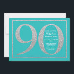 90th Birthday Invitation Blauwgroen en Silver Glit Kaart<br><div class="desc">Uitnodiging 90e verjaardag. Blauwgroen en Zilveren Glitter Birthday Party nodigt uit met een Paarse achtergrond. Verrassende verjaardag. Volwassen verjaardag. Mannen of Vrouwen Bday Bash Party. Voor verdere aanpassing,  te klikken gelieve de knoop "van de Aanpassing het"en ons ontwerphulpmiddel te gebruiken om deze sjabloon te wijzigen.</div>