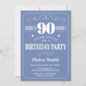90th Birthday Invitation Blue and White Kaart (Voorkant)