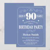 90th Birthday Invitation Blue and White Kaart (Voorkant / Achterkant)
