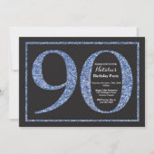 90th Birthday Invitation Blue Glitter Chalkboard Kaart (Voorkant)