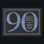 90th Birthday Invitation Blue Glitter Chalkboard Kaart<br><div class="desc">Uitnodiging 90e verjaardag. Zwarte en blauwe glitter Birthday Party nodigt uit met de achtergrond van het karton. Verrassende verjaardag. Volwassen verjaardag. Mannen of Vrouwen Bday Bash Party. Voor verdere aanpassing,  te klikken gelieve de knoop "van de Aanpassing het"en ons ontwerphulpmiddel te gebruiken om deze sjabloon te wijzigen.</div>