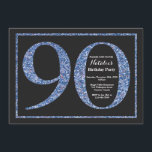 90th Birthday Invitation Blue Glitter Chalkboard Kaart<br><div class="desc">Uitnodiging 90e verjaardag. Zwarte en blauwe glitter Birthday Party nodigt uit met de achtergrond van het karton. Verrassende verjaardag. Volwassen verjaardag. Mannen of Vrouwen Bday Bash Party. Voor verdere aanpassing,  te klikken gelieve de knoop "van de Aanpassing het"en ons ontwerphulpmiddel te gebruiken om deze sjabloon te wijzigen.</div>