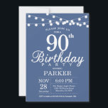 90th Birthday Invitation Blue Kaart<br><div class="desc">90th Birthday Invitation with String Lights. Blauwe achtergrond. Mannen of vrouwen op zaterdag.  13e 15e 16e 18e 21e 30e 40e 50e 60e 70e 90e 100e,  elke leeftijd. Voor verdere aanpassing,  te klikken gelieve de knoop "van de Aanpassing het"en ons ontwerphulpmiddel te gebruiken om deze sjabloon te wijzigen.</div>