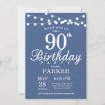 90th Birthday Invitation Blue Kaart<br><div class="desc">90th Birthday Invitation with String Lights. Blauwe achtergrond. Mannen of vrouwen op zaterdag.  13e 15e 16e 18e 21e 30e 40e 50e 60e 70e 90e 100e,  elke leeftijd. Voor verdere aanpassing,  te klikken gelieve de knoop "van de Aanpassing het"en ons ontwerphulpmiddel te gebruiken om deze sjabloon te wijzigen.</div>