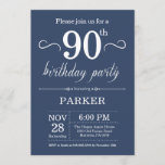 90th Birthday Invitation Blue Kaart<br><div class="desc">90e verjaardag Uitnodiging met blauwe achtergrond. Volwassen verjaardag. Mannen of vrouwen uitgenodigd. 13e 15e 16e 18e 21e 30e 40e 50e 60e 70e 90e 100e,  elke leeftijd. Voor verdere aanpassing,  te klikken gelieve de knoop "van de Aanpassing het"en ons ontwerphulpmiddel te gebruiken om deze sjabloon te wijzigen.</div>