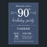 90th Birthday Invitation Blue Kaart<br><div class="desc">90e verjaardag Uitnodiging met blauwe achtergrond. Volwassen verjaardag. Mannen of vrouwen uitgenodigd. 13e 15e 16e 18e 21e 30e 40e 50e 60e 70e 90e 100e,  elke leeftijd. Voor verdere aanpassing,  te klikken gelieve de knoop "van de Aanpassing het"en ons ontwerphulpmiddel te gebruiken om deze sjabloon te wijzigen.</div>