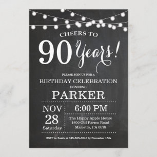 90th Birthday Invitation Chalkboard Kaart