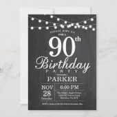 90th Birthday Invitation Chalkboard String Lights Kaart (Voorkant)