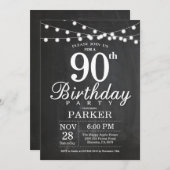 90th Birthday Invitation Chalkboard String Lights Kaart (Voorkant / Achterkant)