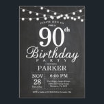 90th Birthday Invitation Chalkboard String Lights Kaart<br><div class="desc">90th Birthday Invitation with Chalkboard String Lights. 16e 18e 21e 30e 40e 50e 60e 70e 90e 100e,  elke leeftijd. Voor verdere aanpassing,  te klikken gelieve de knoop "van de Aanpassing het"en ons ontwerphulpmiddel te gebruiken om deze sjabloon te wijzigen.</div>