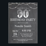 90th Birthday Invitation Chalkboard String Lights Kaart<br><div class="desc">90th Birthday Invitation with Chalkboard Black and White Background. Koord lichten. Volwassen verjaardag. Mannelijke Mannen of vrouwen: Birthday. Voor verdere aanpassing,  te klikken gelieve de knoop "van de Aanpassing het"en ons ontwerphulpmiddel te gebruiken om deze sjabloon te wijzigen.</div>