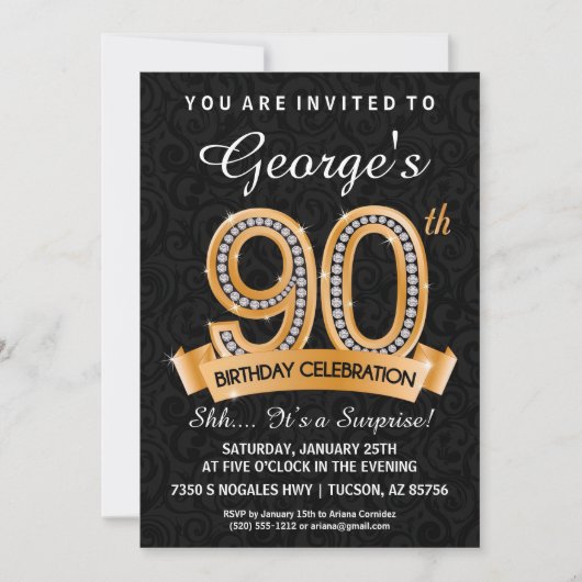 90th Birthday Invitation Diamond Milestone Invite Kaart (Voorkant)