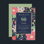 90th Birthday Invitation - Gold, Elegant Floral Kaart<br><div class="desc">De elegante en klastige viering van de negentigste verjaardag kan worden aangepast aan uw speciale gelegenheid. Het is voorzien van een geïllustreerde, kleurrijke lente-/zomerbloemgrens (van tulpen, hydrangeas, enz.) en van een gouden lijst- en goudaccenten. De achtergrondkleur en de tekst kunnen in uw het houden van worden veranderd. Een perfecte uitnodiging...</div>