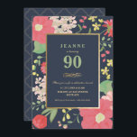 90th Birthday Invitation - Gold, Elegant Floral Kaart<br><div class="desc">De elegante 90e verjaardagsfeestuitnodiging kan worden aangepast aan uw speciale gelegenheid. Het heeft een florale grens,  een gouden lijst en gouden accenten. De achtergrondkleur en de tekst kunnen in uw het houden van worden veranderd. Een perfecte uitnodiging voor een volwassen verjaardag.</div>