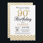 90th Birthday Invitation Gold Glitter Kaart<br><div class="desc">90e verjaardag uitnodiging met Gold Glitter Chevron. Zwart en goudglitter. Volwassen verjaardag. Man of vrouwen uitgenodigd. Voor verdere aanpassing,  te klikken gelieve de knoop "van de Aanpassing het"en ons ontwerphulpmiddel te gebruiken om deze sjabloon te wijzigen.</div>