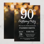 90th Birthday Invitation Gold Glitter Kaart (Voorkant / Achterkant)