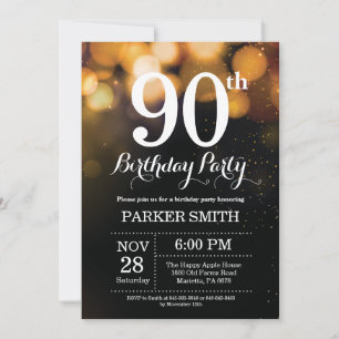 90th Birthday Invitation Gold Glitter Kaart