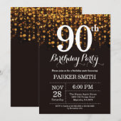 90th Birthday Invitation Gold Glitter Kaart (Voorkant / Achterkant)