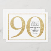 90th Birthday Invitation Gold Glitter Kaart (Voorkant / Achterkant)