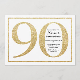 90th Birthday Invitation Gold Glitter Kaart