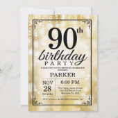 90th Birthday Invitation Gold Glitter Kaart (Voorkant)