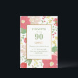 90th Birthday Invitation - Gold, legant Floral Kaart<br><div class="desc">Deze elegante en klastige petite (4, 5 x 6, 25 inch) voor de viering van de 90e verjaardag kan worden aangepast voor uw speciale gelegenheid. Het is voorzien van een afgebeelde bloemrand, een gouden (gesimuleerde folie) lijst en goudaccenten. De achtergrondkleur en de tekst kunnen in uw het houden van worden...</div>