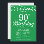90th Birthday Invitation Green Kaart<br><div class="desc">90th Birthday Invitation with String Lights. Groene achtergrond. Mannen of vrouwen op zaterdag.  13e 15e 16e 18e 21e 30e 40e 50e 60e 70e 90e 100e,  elke leeftijd. Voor verdere aanpassing,  te klikken gelieve de knoop "van de Aanpassing het"en ons ontwerphulpmiddel te gebruiken om deze sjabloon te wijzigen.</div>