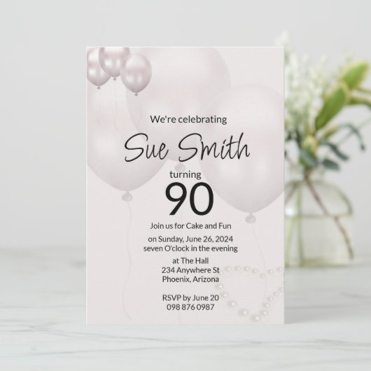 90th Birthday Invitation Kaart (Staand voorkant)