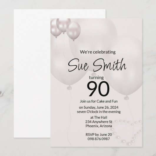 90th Birthday Invitation Kaart (Voorkant / Achterkant)