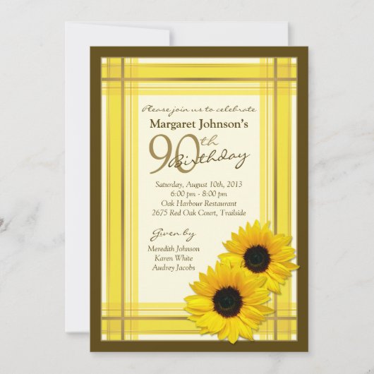 90th Birthday Invitation | Land Zonnebloem Kaart (Voorkant)