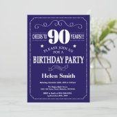 90th Birthday Invitation Navy Blue and White Kaart (Staand voorkant)
