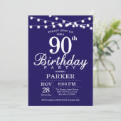 90th Birthday Invitation Navy Blue Kaart (Staand voorkant)