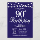 90th Birthday Invitation Navy Blue Kaart<br><div class="desc">90th Birthday Invitation with String Lights. Navy Blue Background 13e 15e 16e 18e 21e 30e 40e 50e 60e 70e 90e 100e,  elke leeftijd. Voor verdere aanpassing,  te klikken gelieve de knoop "van de Aanpassing het"en ons ontwerphulpmiddel te gebruiken om deze sjabloon te wijzigen.</div>