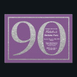 90th Birthday Invitation Paars and Silver Glitter Kaart<br><div class="desc">Uitnodiging 90e verjaardag. Paarse en Zilveren Glitter Birthday Party nodigt uit met een Paarse achtergrond. Verrassende verjaardag. Volwassen verjaardag. Mannen of Vrouwen Bday Bash Party. Voor verdere aanpassing,  te klikken gelieve de knoop "van de Aanpassing het"en ons ontwerphulpmiddel te gebruiken om deze sjabloon te wijzigen.</div>